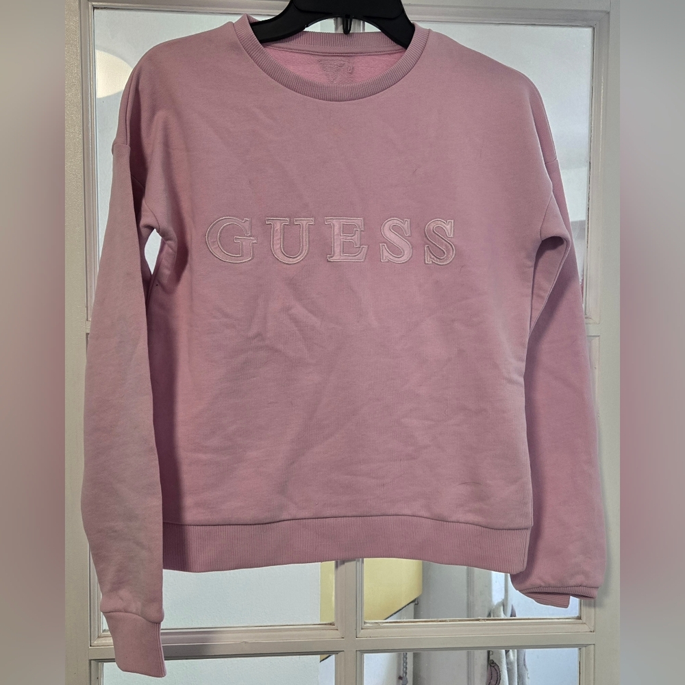 Guess Embroidered Logo Pink Crew Neck Sweatshirt Size Womens Extra Small Casual